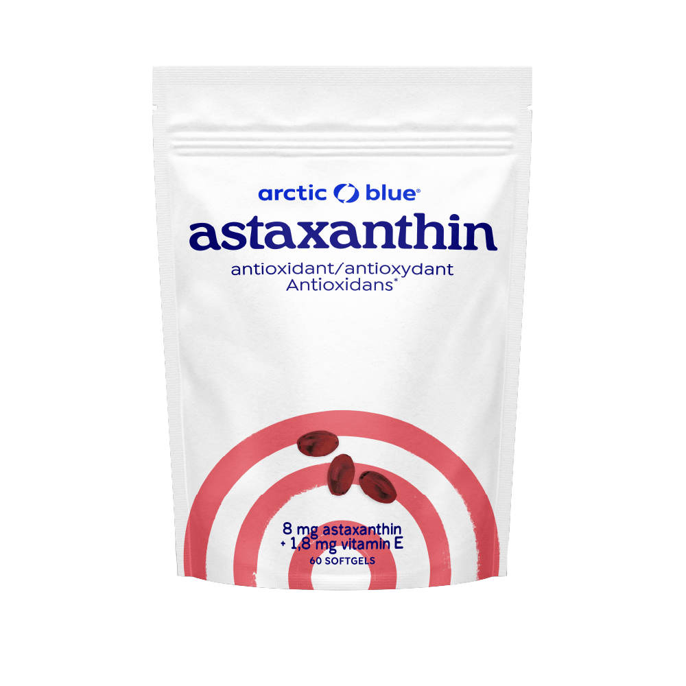 Zakje Arctic Blue astaxanthine, antioxidant met 8 mg astaxanthine en 1,8 mg vitamine E, 60 softgels